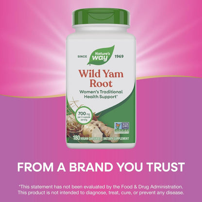 Nature's Way Wild Yam Root Capsules, Traditional Herbal Support for Women, 700 mg, 180 Vegan Capsules