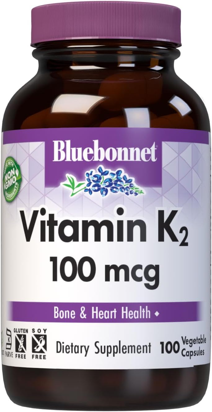 Bluebonnet Nutrition Vitamin K2 Supplement 100 mcg Daily Vit K2 MK7 for Bone and Clotting Support* - Vegan, Non-GMO, Dairy-Free, Gluten-Free - 100 Vegetable Capsules - görsel 1