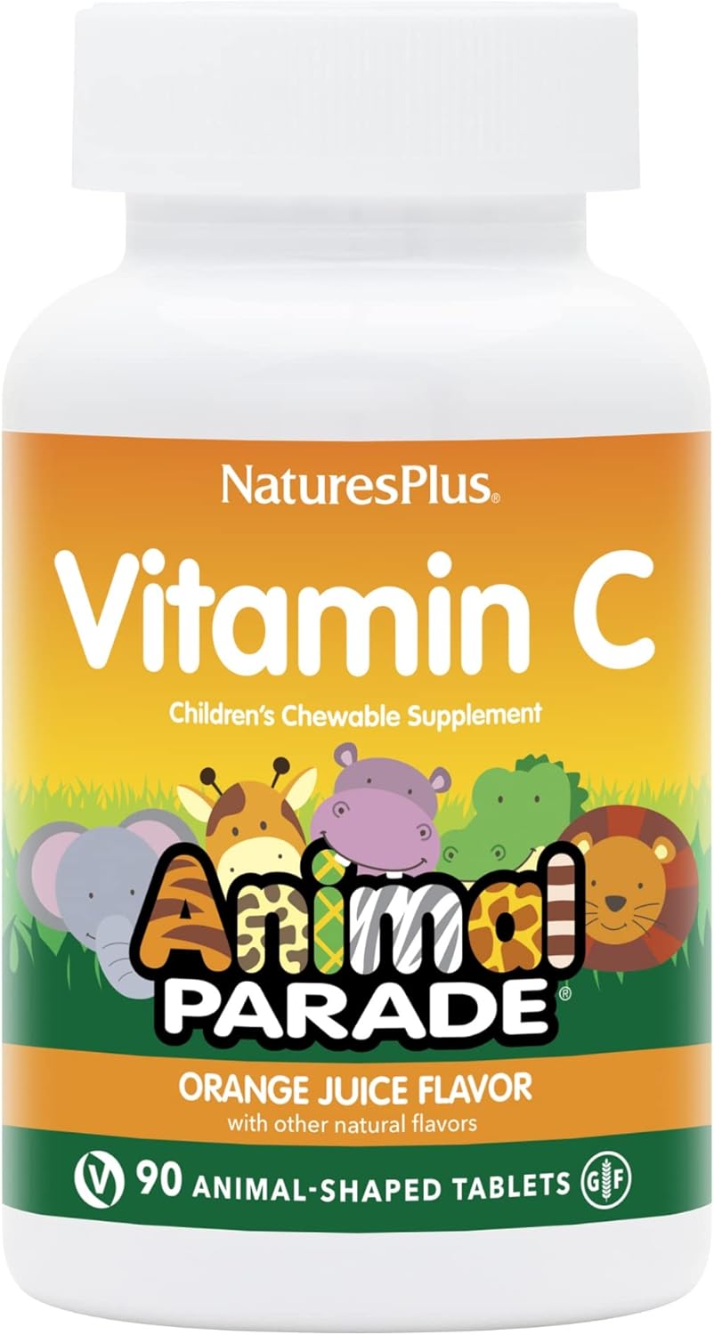 NaturesPlus Animal Parade Vitamin C Children's Chewable – Natural Orange Juice Flavour – 90 Animal-Shaped Tablets - görsel 1
