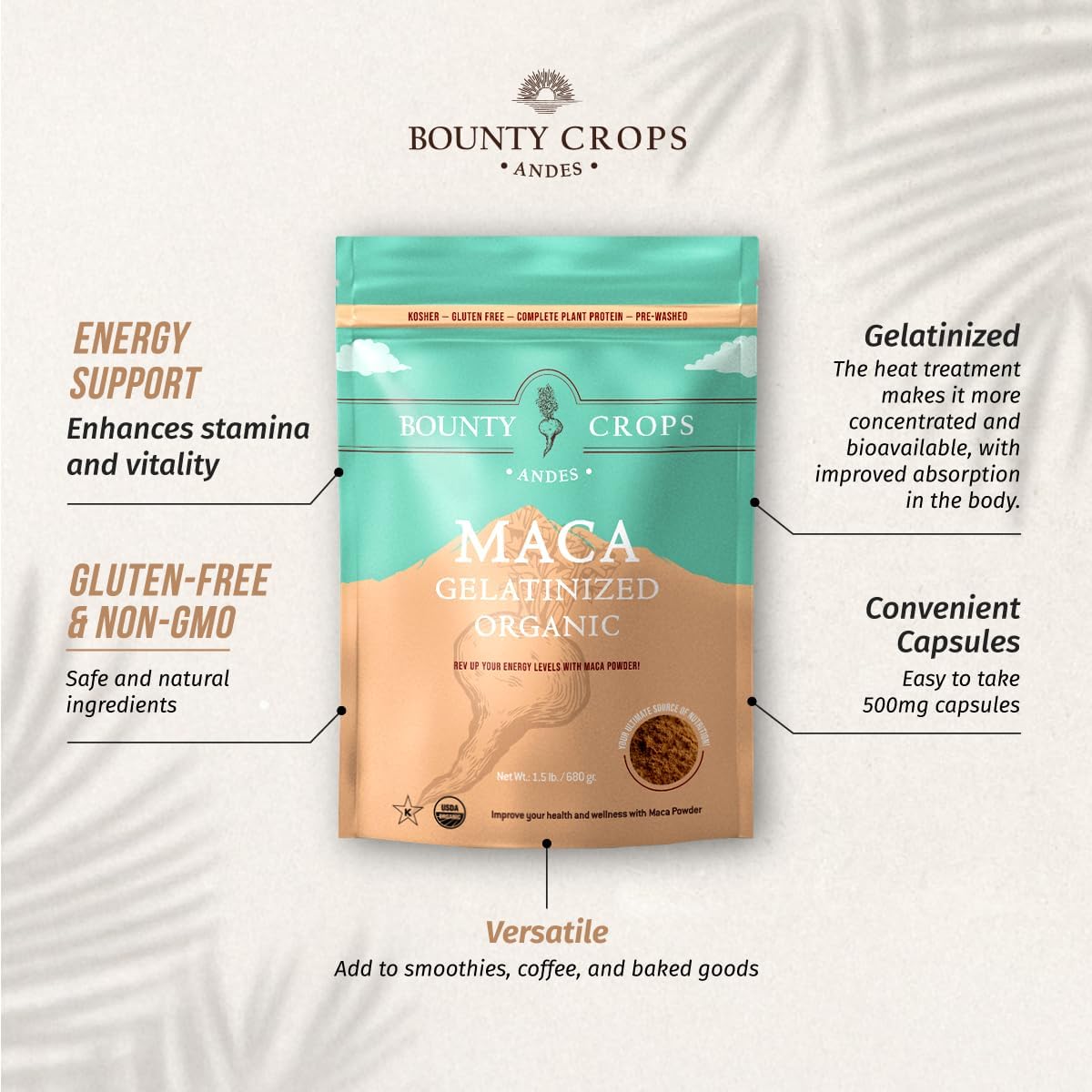 Organic Maca Powder Gelatinised 680 g Bag (1.5 lb), Energy & Vitality Booster, Non-GMO & Gluten-free, Peruvian Superfood, Certified Organic - görsel 5