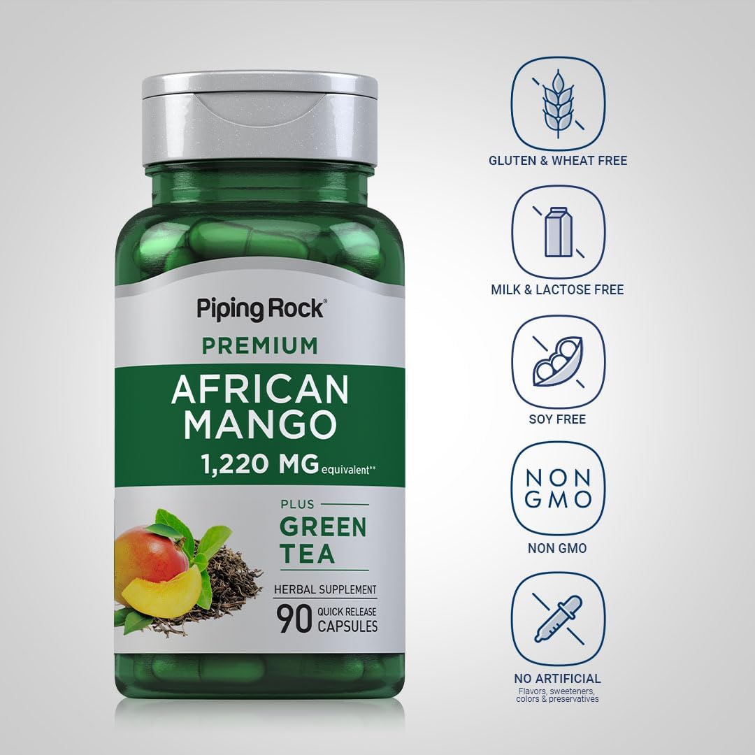 Piping Rock African Mango Seed Extract with Green Tea, 90 Capsules - görsel 3