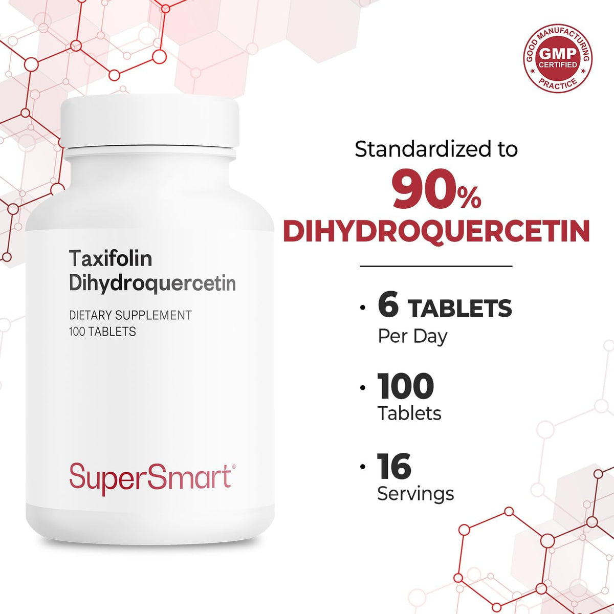 Supersmart - Taxifolin Dihydroquercetin 60mg per Day (90% DHQ Supplement) - Russian Siberian Dahurian Larch Tree Extract - Antioxidant Bioflavonoid | Non-GM & Gluten-free - 100 Tablets - görsel 5