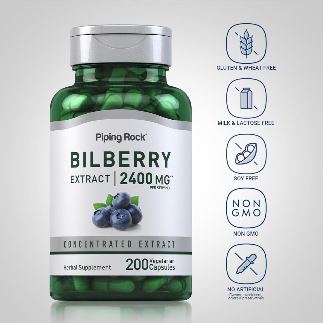 Piping Rock Bilberry Extract, 2400 mg per Serving, 200 Vegetarian Capsules - görsel 3