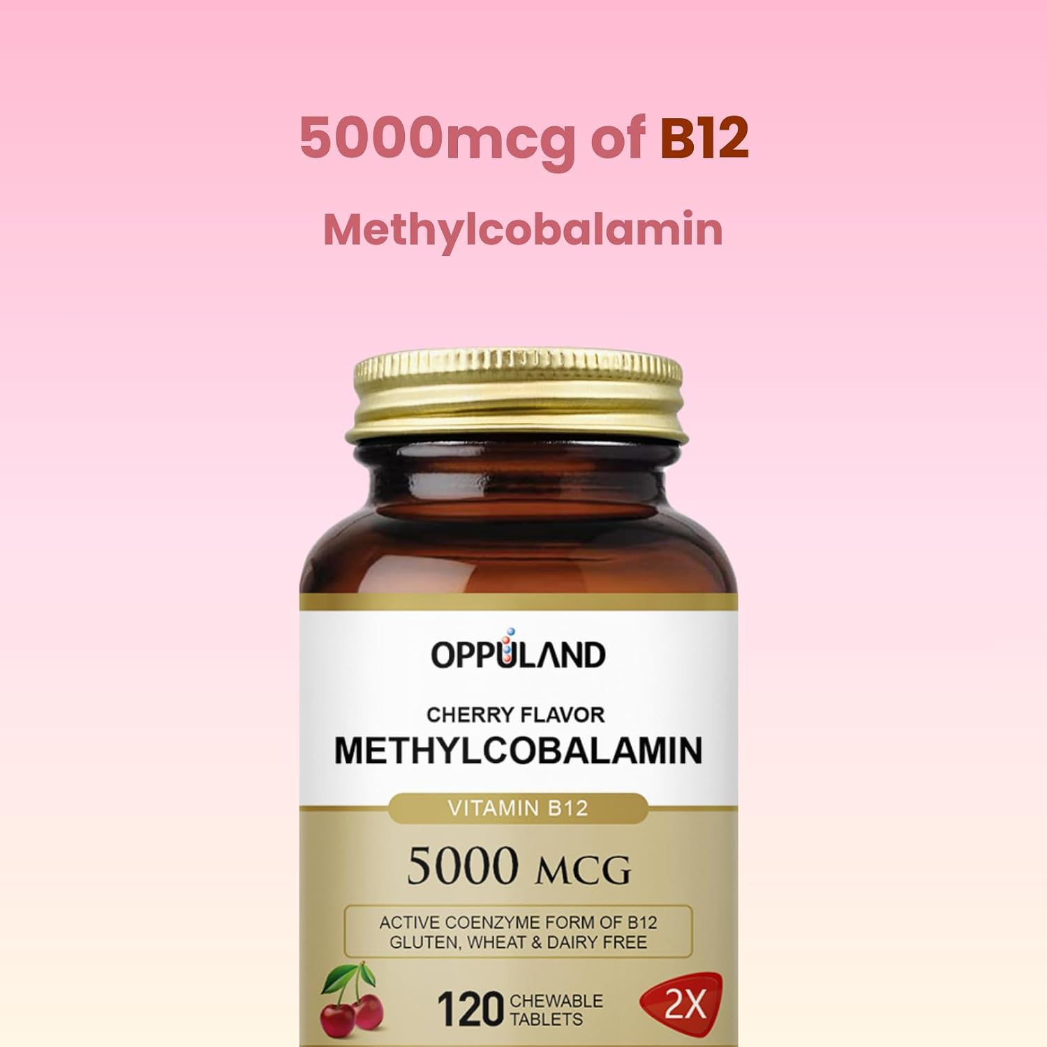 oppuland Methyl B-12 5000mcg Chewable with Folate - Vitamin B12 Methylcobalamin Sublingual Tablets - Supports Energy & Brain Function - Vegan Supplement - Cherry Flavour - 120 Count - görsel 6
