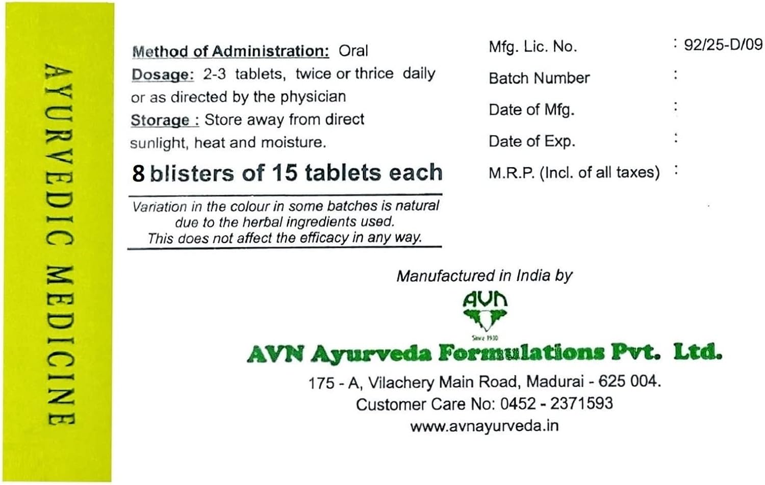 AVN Norbepee Ayurvedic Tablets – Traditional Herbal Formulation (120 Tablets) - görsel 3