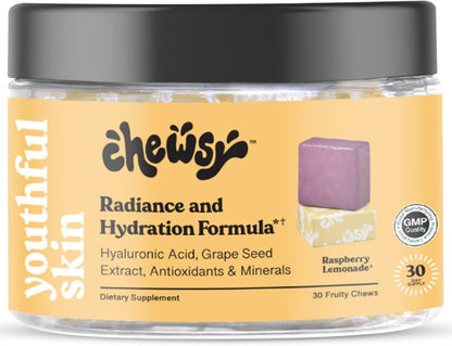 Chewsy Youthful Skin Fruity Chews Vitamins - Radiance & Hydration Formula, Raspberry Lemonade Flavour (6-Day Supply)