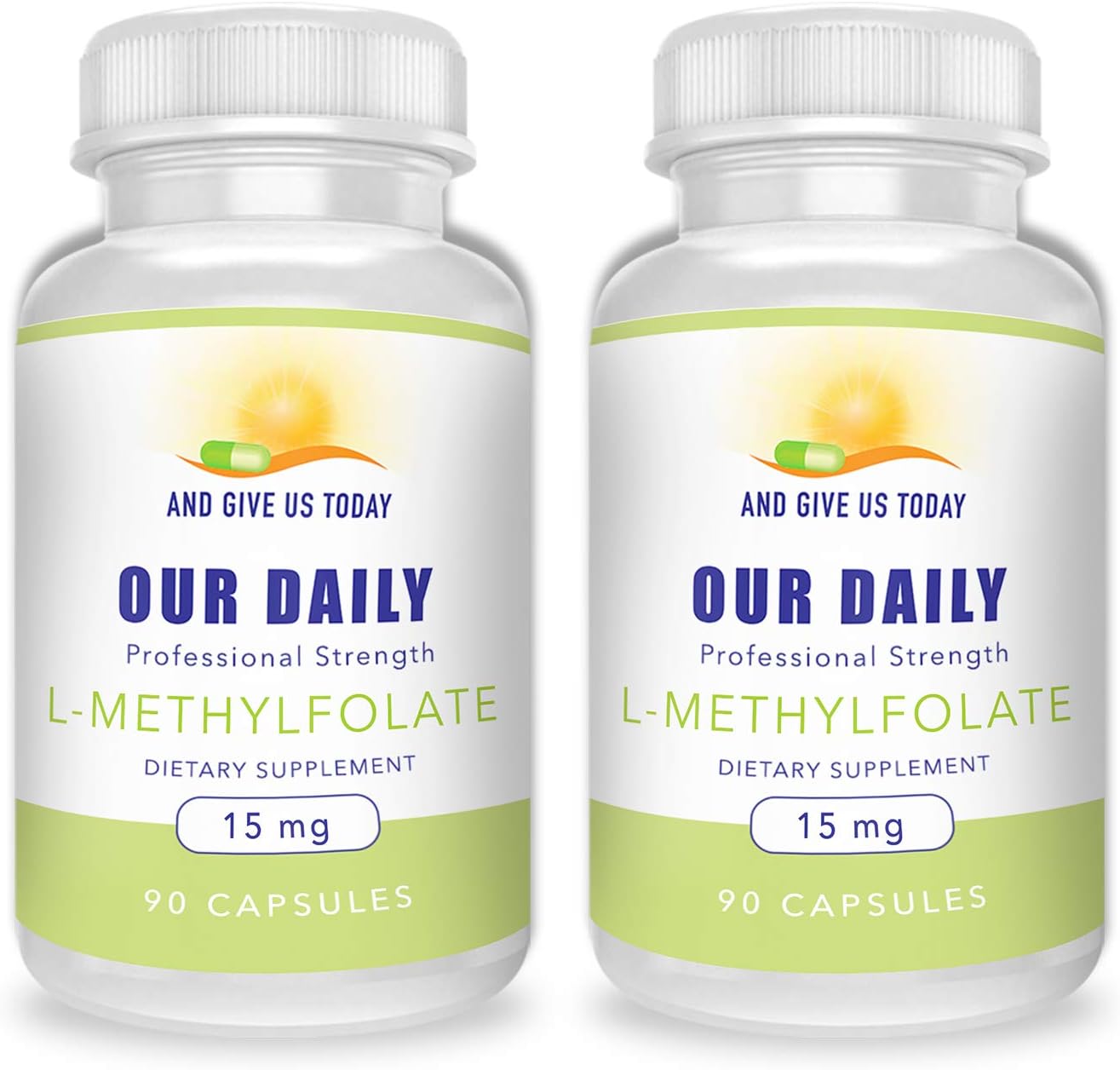 L-Methylfolate 15 mg - 180 Capsules (2 Bottles) - Professional Strength Active Methyl Folate - 5-MTHF Supplement - görsel 1