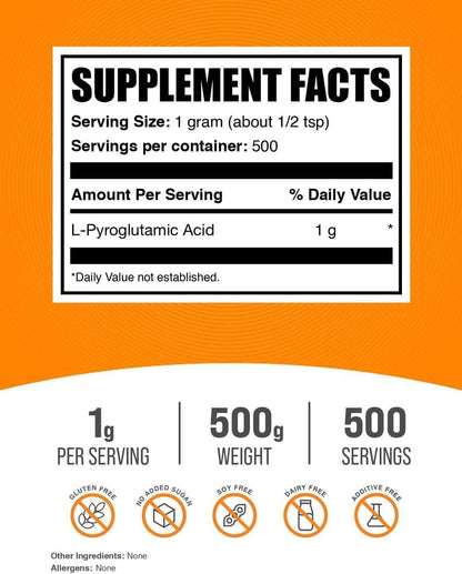 BulkSupplements.com L-Pyroglutamic Acid Powder - 500g