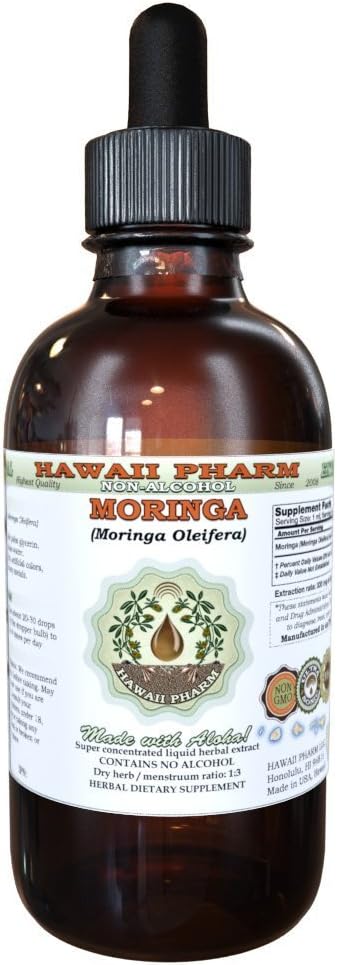 Hawaii Pharm Moringa Alcohol-Free Liquid Extract, Moringa (Moringa Oleifera) Leaf Glycerite Natural Herbal Supplement, 120 ml - görsel 1