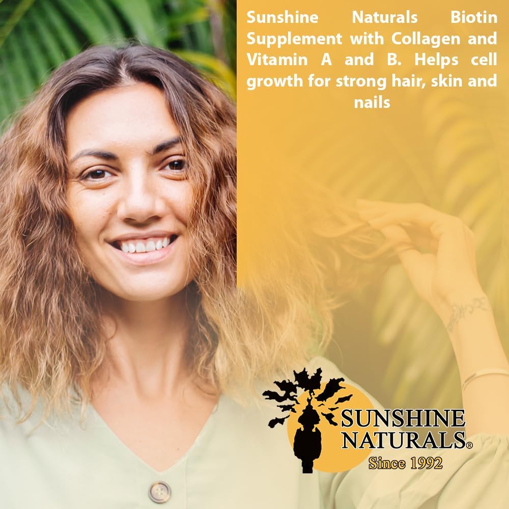 Sunshine Naturals Biotin 5000 mcg Food Supplement – with Collagen, Vitamin A & B – 90 Capsules - görsel 5