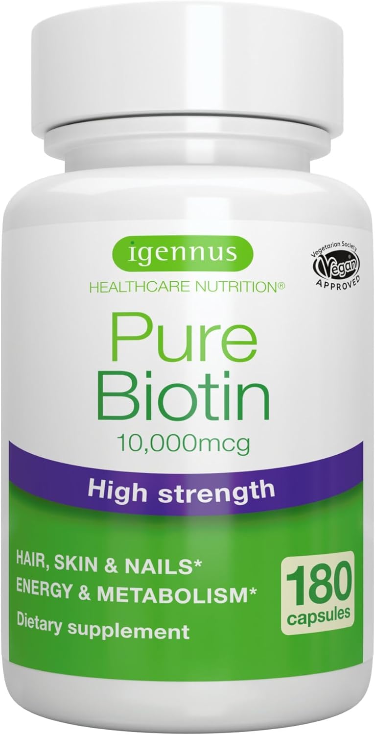 Igennus Clean Biotin 10,000mcg – High Potency Vitamin B7, Vegan, 180 Capsules - görsel 1