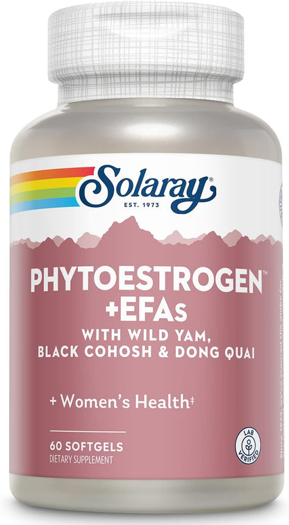 SOLARAY PhytoEstrogen Plus EFAs Menopause Support | Wild Yam, Black Cohosh, Evening Primrose & Borage | 60 Capsules, 30 Serv.