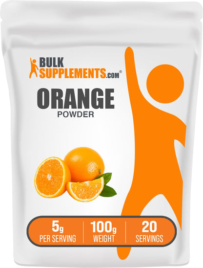 BulkSupplements.com Orange Powder – Orange Fruit Powder, Nutrient-Rich Flavouring, Gluten-free, 5g per Serving, 250g