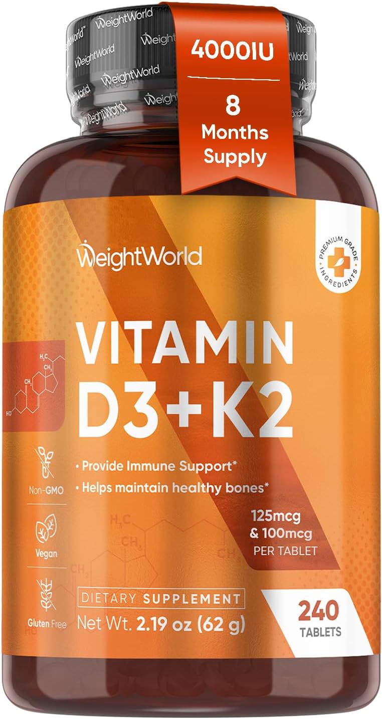 WeightWorld Vitamin D3 4000 IU + K2 (MK-7) 125mcg - 240 Tablets - görsel 1