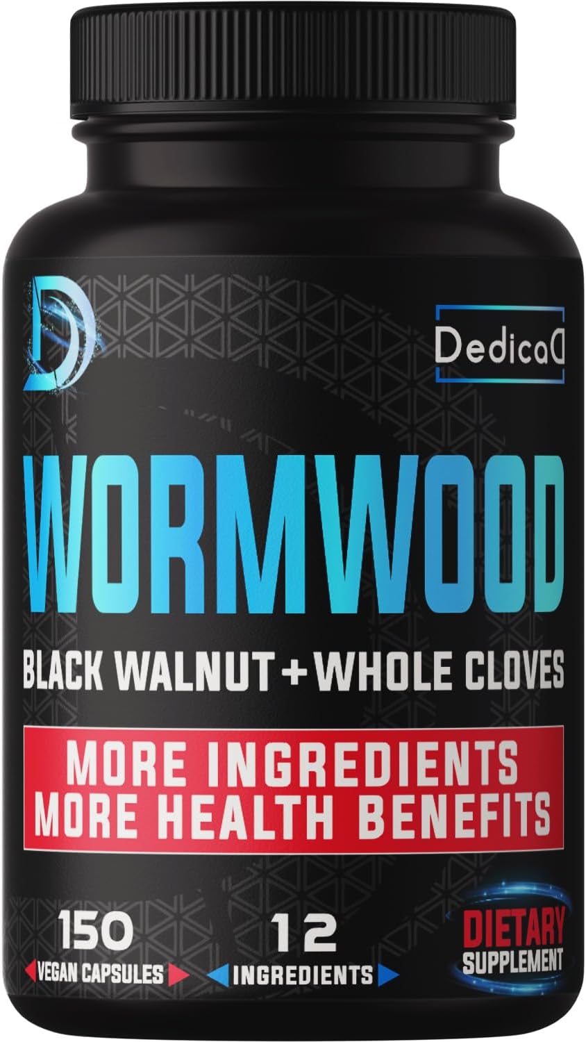 DEDICAD Premium Wormwood Extract Capsules - 5 Month Supply - 12 Herbs Blend with Black Walnut, Ginger, Turmeric & More - 150 Counts - görsel 1