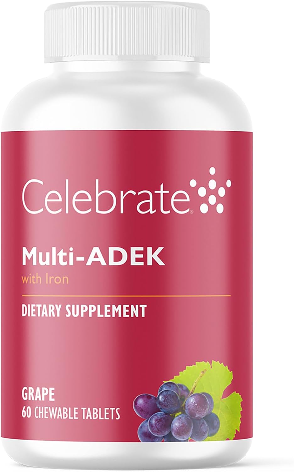 Celebrate Vitamins Multi ADEK Chewables, 60mg Iron - Daily Bariatric Multivitamin for Duodenal Switch Surgery Patients - Grape (60 Tablets) - görsel 1