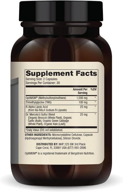 Dr. Mercola MSM Sulphur Complex – Joint Support & Cellular Health with OptiMSM, R-Alpha Lipoic Acid & TMG – 60 Capsules