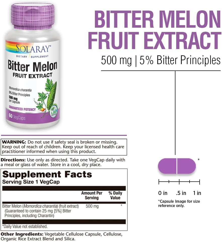 SOLARAY Bitter Melon Fruit Extract 500mg – Standardised to 5% Bitter Principles – 60 Veg Capsules - görsel 3