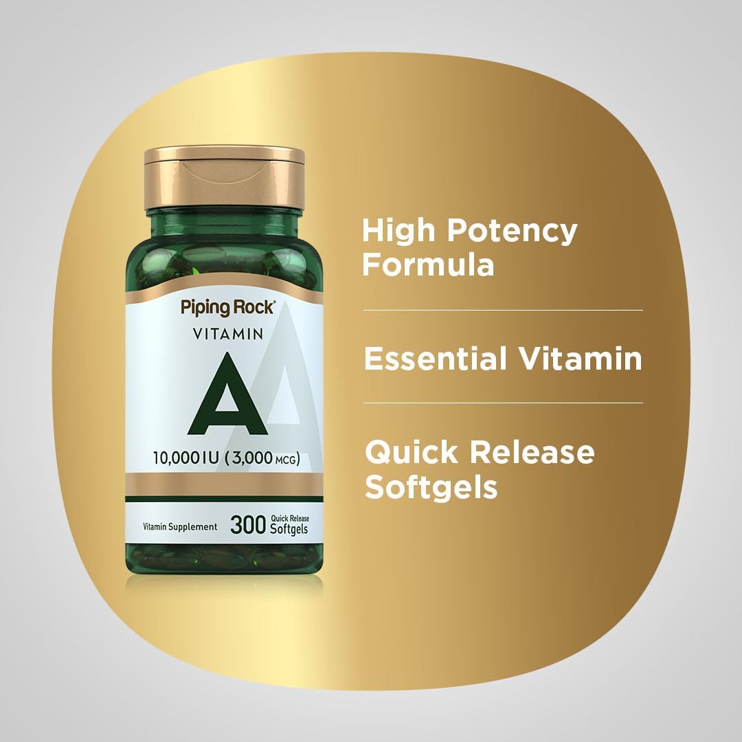 Piping Rock Vitamin A 10000 IU Softgels | 300 Count | Non-GMO, Gluten-free Supplement - görsel 4