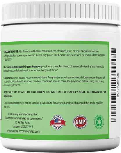 Doctor Recommended Greens Powder – Organic Whole Food Supplement with Probiotics & Enzymes – Berry Flavour
