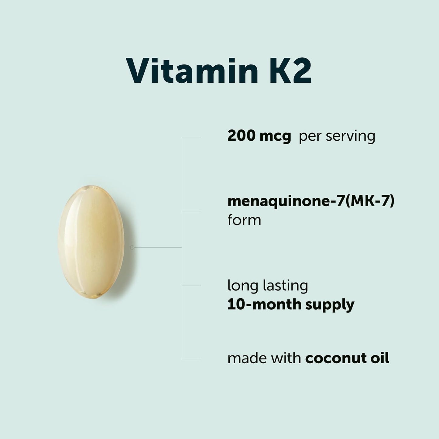 Micro Ingredients Vitamin K2 MK-7 200 mcg, 300 Coconut Oil Softgels – Non-GM Supplement - görsel 3