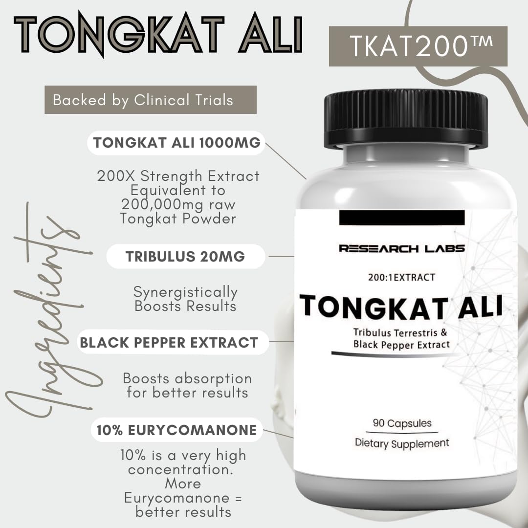 Research Labs Tongkat Ali Extract Capsules - Potent, Highly Concentrated Formula for Strength, Vitality, Drive & Muscle Support - görsel 2
