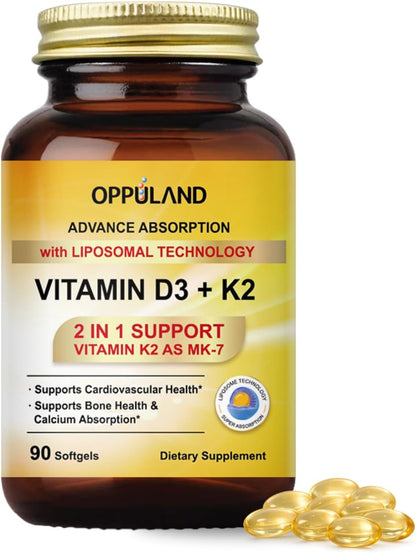 Oppuland Vitamin D3 + K2 5000 IU with Liposomal Technology - MK-7 100µg - 90 Softgels