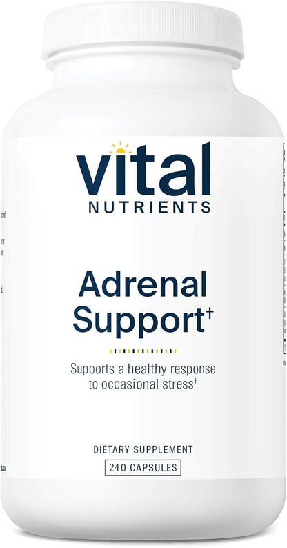 Vital Nutrients Adrenal Support – Adrenal Support Supplement for Gland Function and Cortisol Management – Supports Energy and Stress Levels – Gluten, Dairy, Soya Free – 240 Capsules
