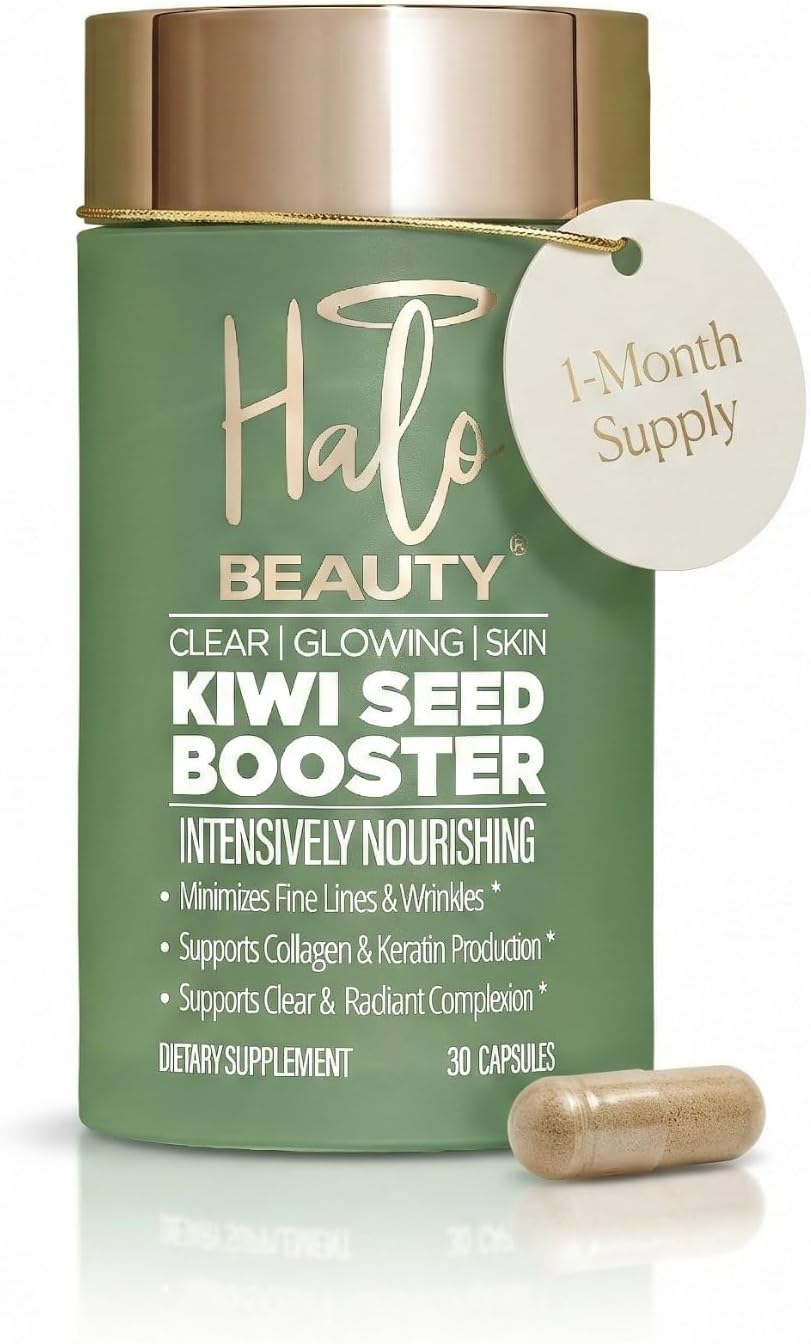 Halo Beauty Kiwi Seed Booster Skin Supplement Refill Pack | Anti-Ageing Hydration & Glowing Skin Support with Kiwi Seed, Vitamin C, D3 & Zinc | Vegan Collagen Support Capsules | 1-Month Supply - görsel 8