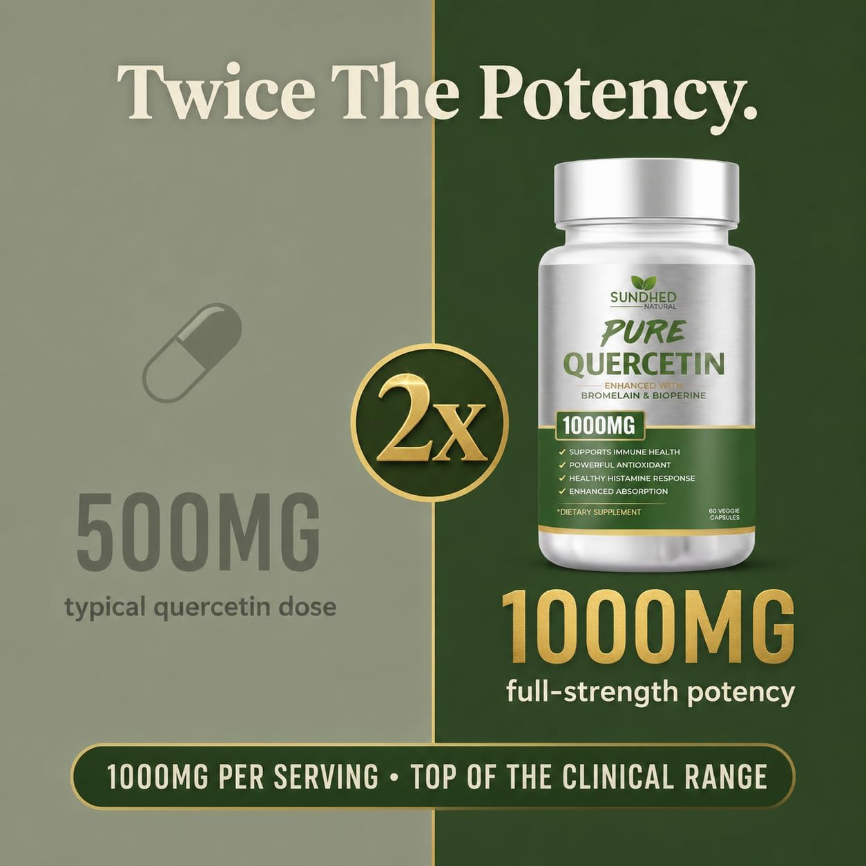 Pure Quercetin with Bromelain and Bioperine - Antioxidant Support, Extra Strong Formula with 1000mg, 1-Month Supply - görsel 2