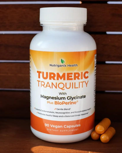 Turmeric Tranquillity Curcumin & Magnesium Glycinate with BioPerine – Support for Stress, Sleep, Heart Health, Muscles, Metabolism, Joint Health* – High Absorption – 270 Capsules (3 Pack)