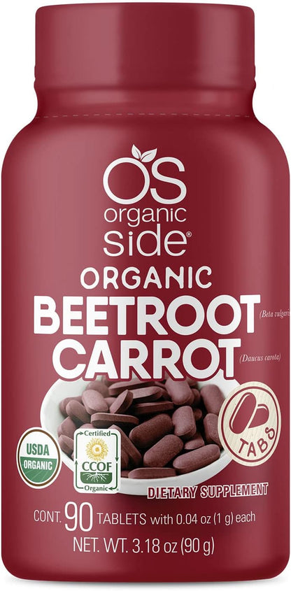 OS Organic Side Beetroot & Carrot Tablets - 100% Pure Organic, 90 Tablets
