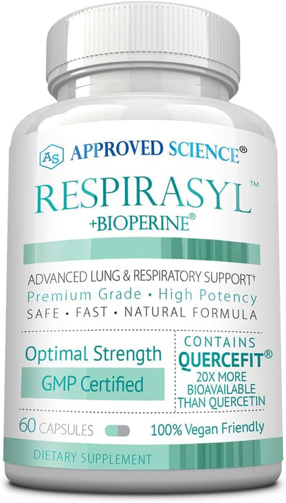Approved Science Respirasyl – Lung and Respiratory Support with Quercefit, Vitamins A, C, D, BioPerine – 3 Month Supply
