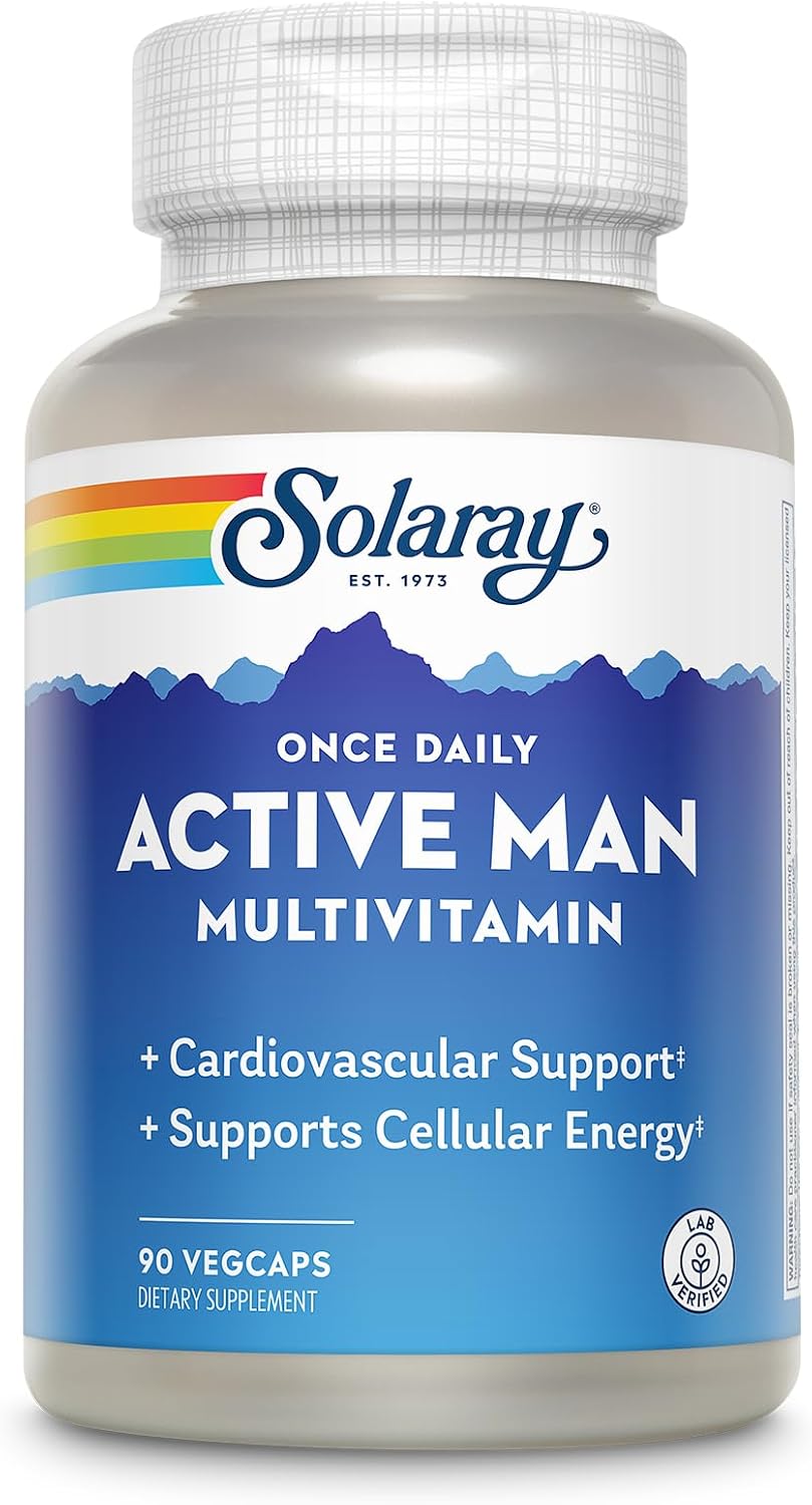 SOLARAY Once Daily Active Man Multivitamin - Cellular Energy and Immune Support Food Supplement with Vitamin D, C, B12, Zinc, Lutein, Digestive Enzymes, 90 VegCaps - görsel 1