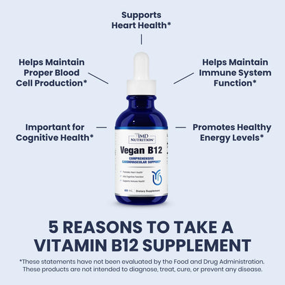 1MD Nutrition Vegan Vitamin B12, 5000mcg Methylcobalamin Liquid Drops