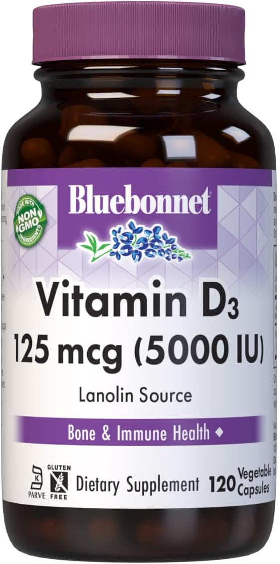 Bluebonnet Vitamin D3 5000 IU – 120 Veggie Capsules - görsel 1