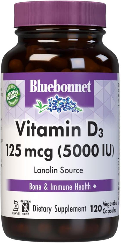 Bluebonnet Vitamin D3 5000 IU – 120 Veggie Capsules