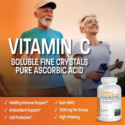 Bronson Vitamin C Powder – Pure Ascorbic Acid, Non-GMO, Fine Crystals – 454 g (1 lb)