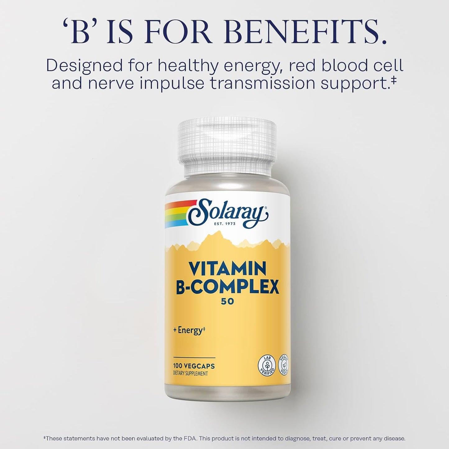 Solaray Vitamin B Complex 50 mg – Cellular Energy and Nerve Support – 100 VegCaps - görsel 3