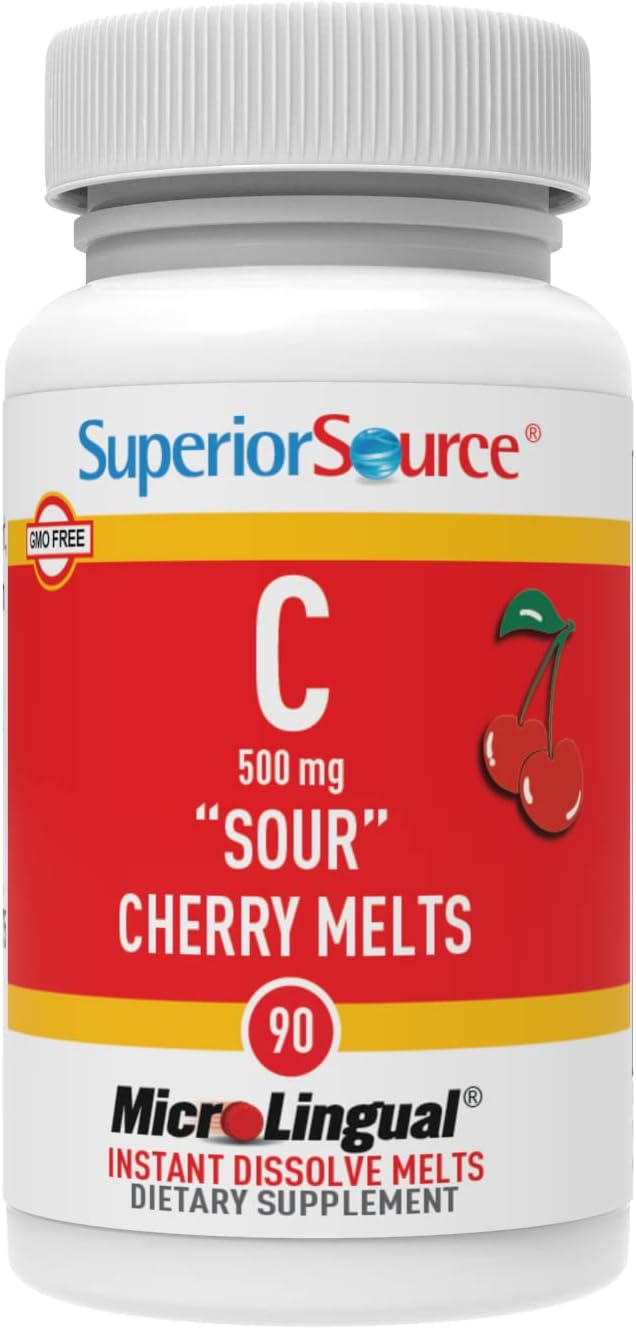Superior Source Vitamin C 500 mg Sour Cherry Melts – Daily Vitamin Supplement for Immune Health – Contributes to Normal Collagen Formation – 90 Sublingual Dissolving Tablets - görsel 5