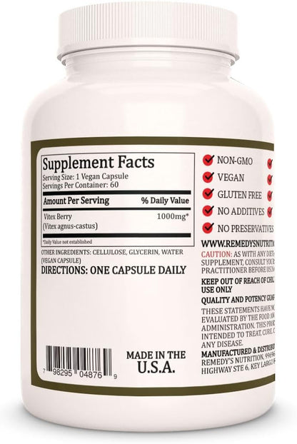 Vitex Berry (Chasteberry) | 1,000 mg, 60 Vegan Capsules Herbal Food Supplement | Two Month Supply