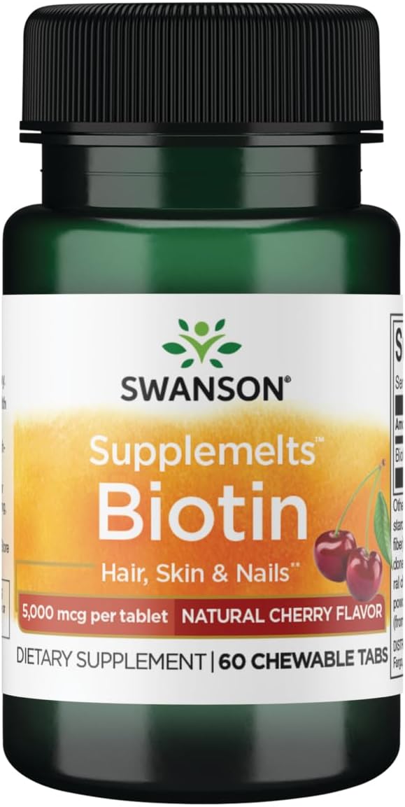 Swanson Sublingual Biotin 5000 mcg – 60 Chewable Tablets - görsel 1