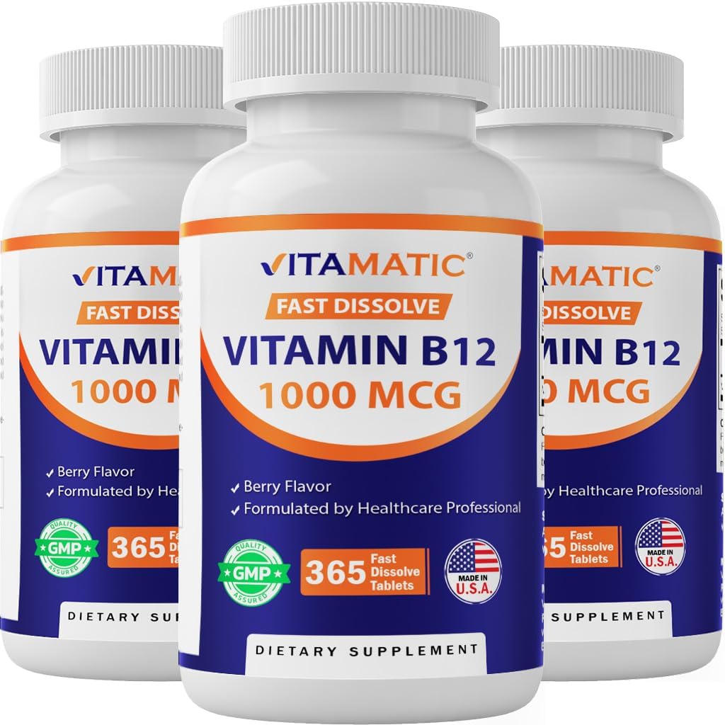 Vitamatic Vitamin B12 1000 mcg Fast Dissolving Tablets, Natural Berry Flavour, 365 Count - görsel 9