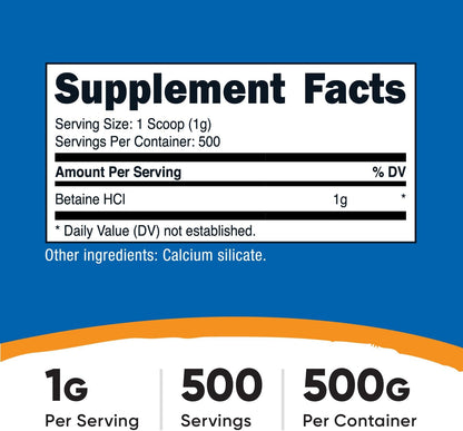 Nutricost Betaine HCl Powder – 500 g, Gluten-free, Non-GM
