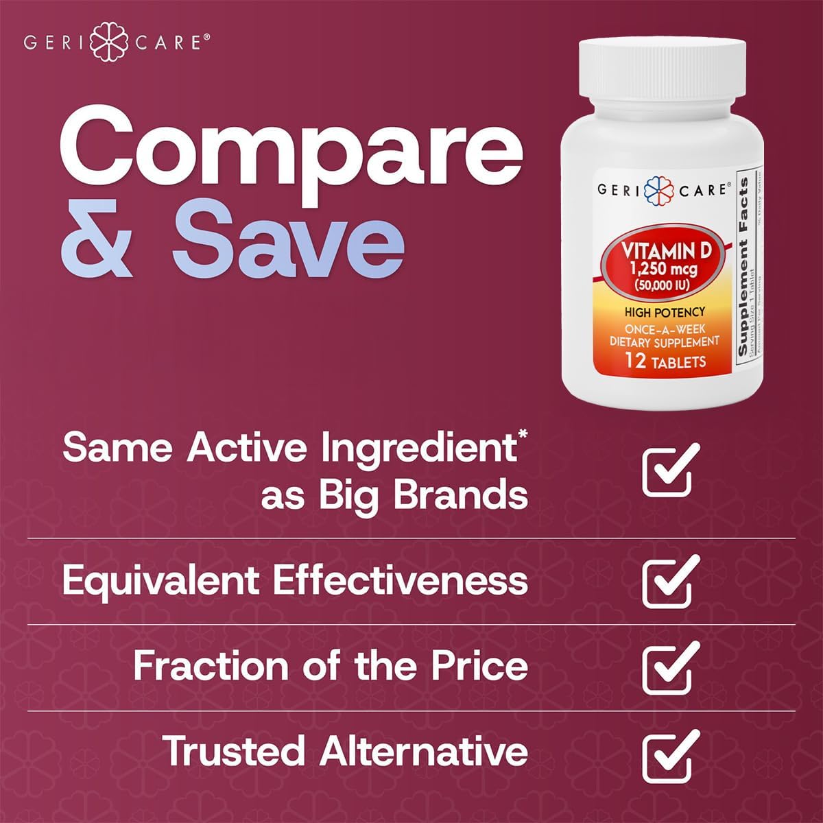 GeriCare Vitamin D 1,250 µg (50,000 IU) High Strength Supplement - Once Weekly - 24 Capsules - görsel 4