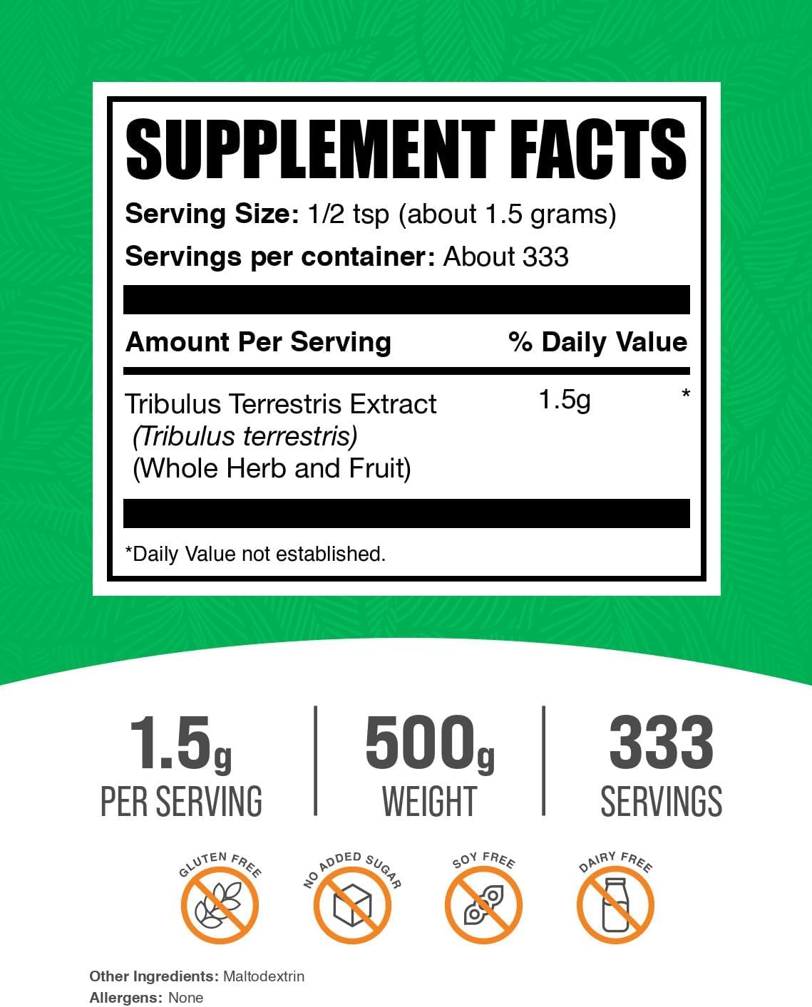 BulkSupplements.com Tribulus Terrestris Extract Powder - Herbal Supplement, 1.5g per Serving, 500g - görsel 2