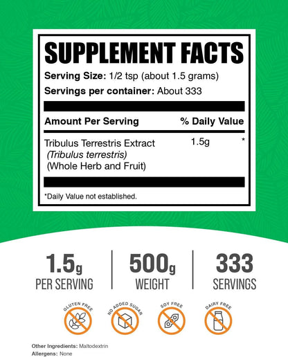 BulkSupplements.com Tribulus Terrestris Extract Powder - Herbal Supplement, 1.5g per Serving, 500g
