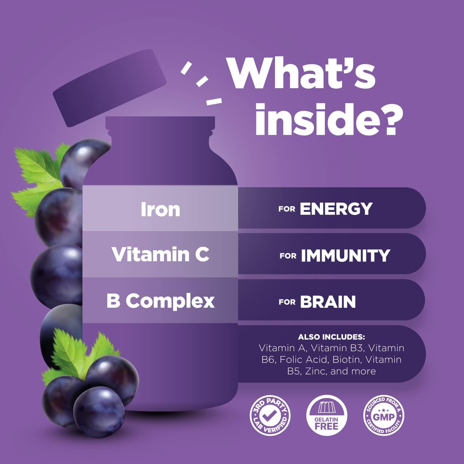 Natural Multivitamin with Iron Gummies for Adults - 60 Gummies - görsel 3