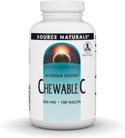 Source Naturals Chewable C, Acerola Cherry, 500mg - 100 Fruit Flavoured Tablets