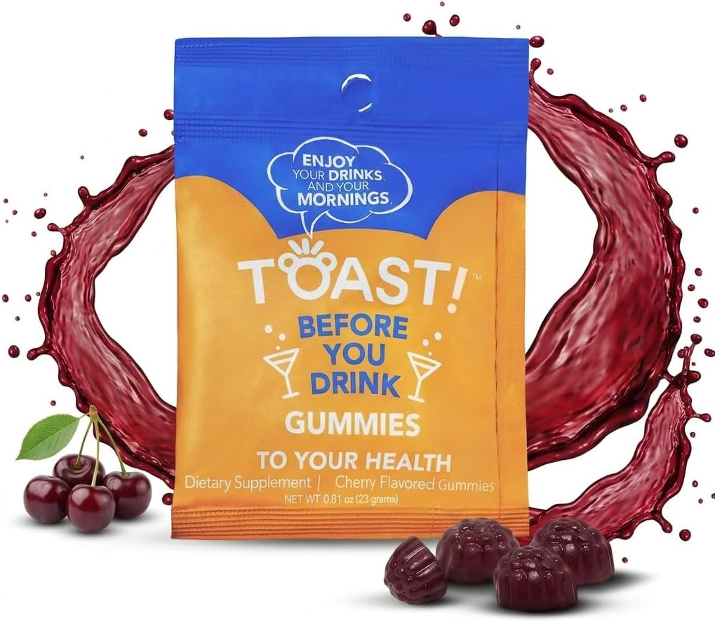 Toast! Before You Drink Gummies - Alcohol & Liver Support Food Supplement - Cherry - 10 Pack - görsel 7